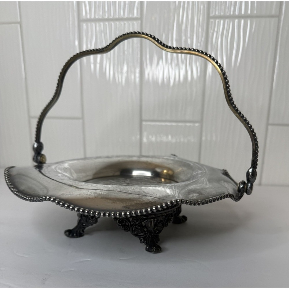 Antique Barbour Silver Co Quadruple Silverplate Bridal Basket Dish 1892-1898 GUC - Picture 9 of 16